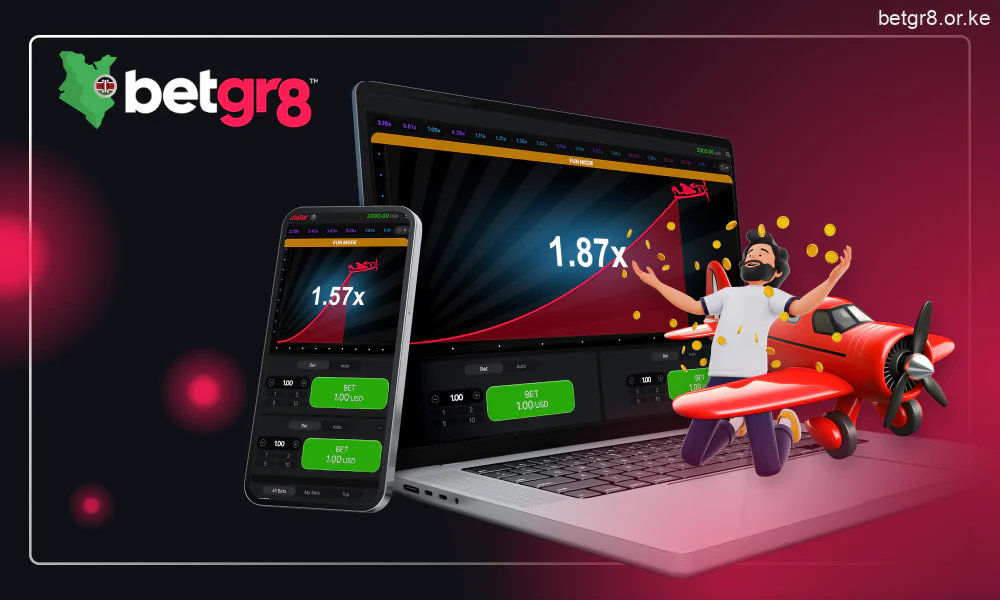 Betgr8 Aviator is a crash game with a winning potential of up to x1,000,000. The game is available in its free and real-money modes immediately following a quick and simple registration process